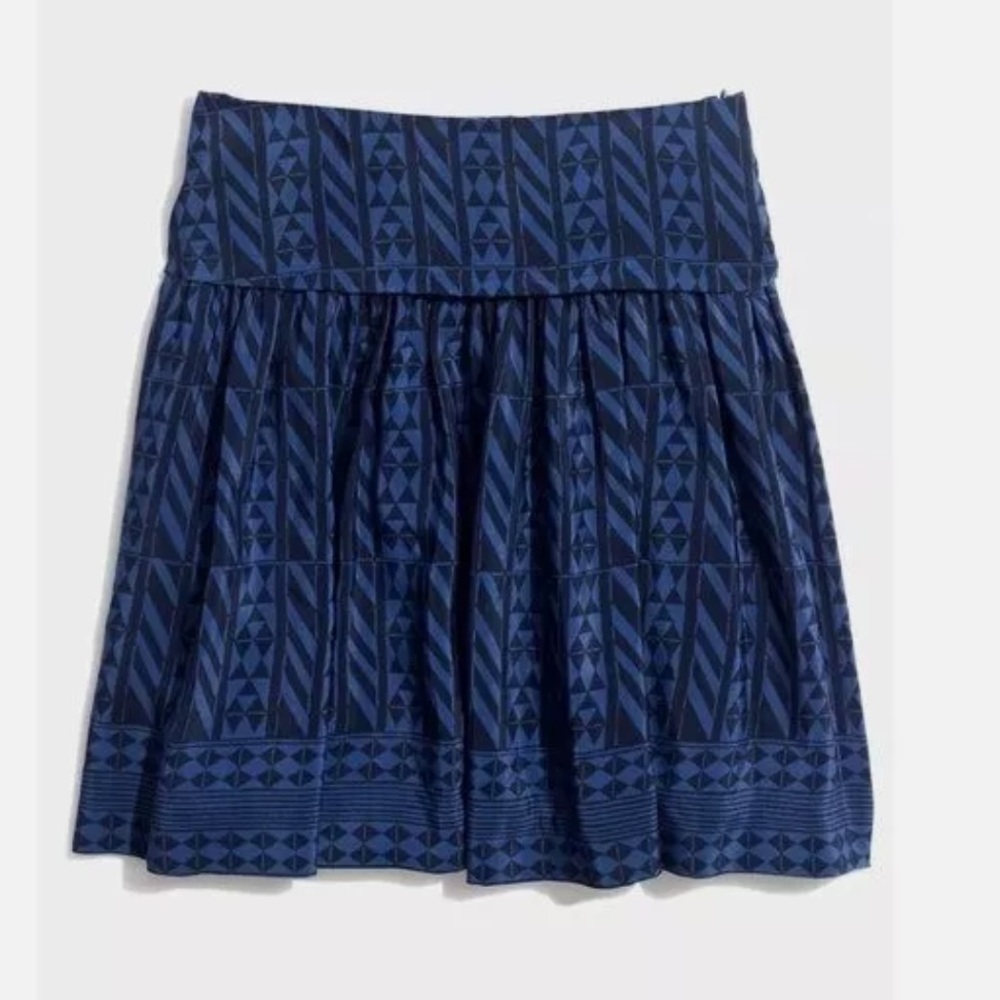 Madewell Silk Skyline Skirt Geometric Boho Blue Black Print 0